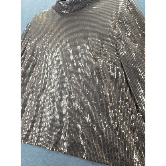 Cara Santana Nine West Womens‎ Top XL Bronze Sequin Mock Neck Long Sleeve Party - Picture 2 of 7